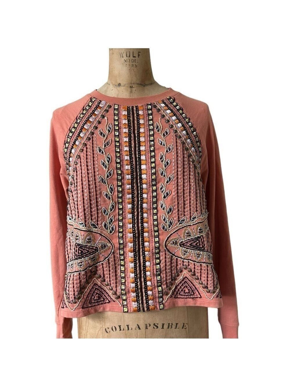 AKEMI + KIN Anthropologie Embroidered Crew Neck Sweatshirt Top Size XS